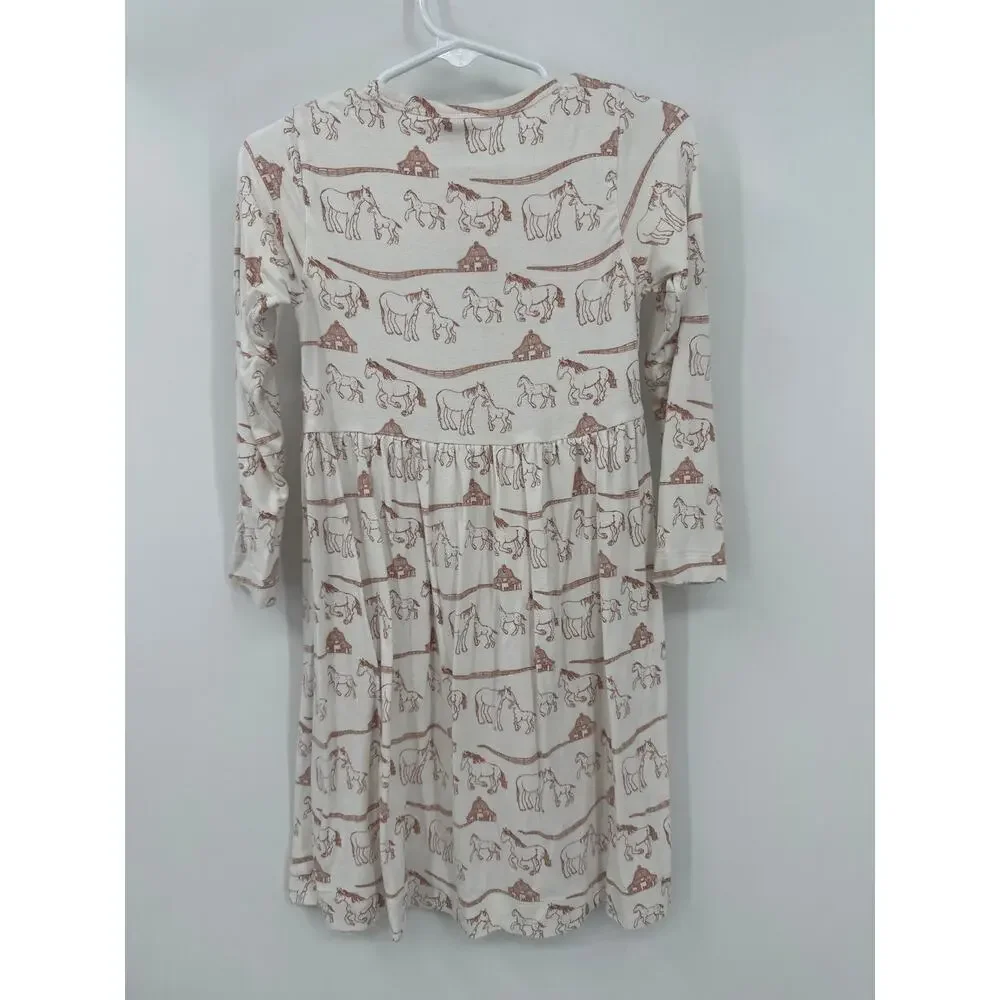KATE QUINN Bamboo Horse Family Barn Print Long Sleeve Dress Size 3T